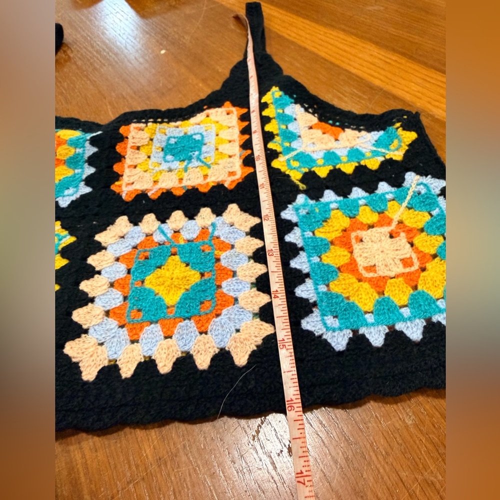 Rebellion Black Multicolor Crochet Short & Tank Set granny squares crop top - Picture 13 of 15